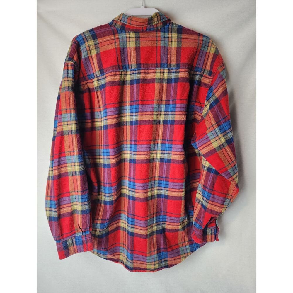 Eddie Bauer L Mens Red Plaid Flannel Shirt 100% Cotton Button Up Long Sleeve - Picture 4 of 9